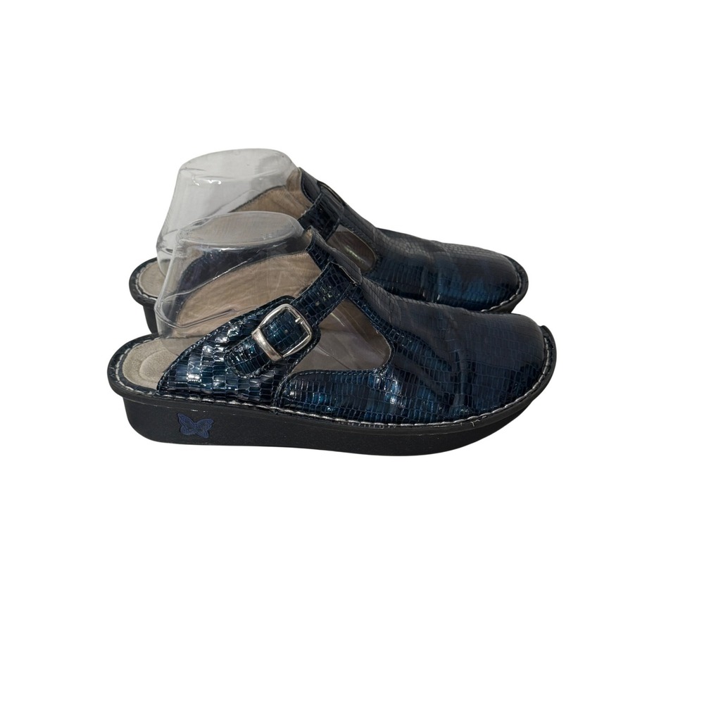 Alegria Donna Clogs Womens 40 Blue Snake Leather T-Strap Professional Shoes
